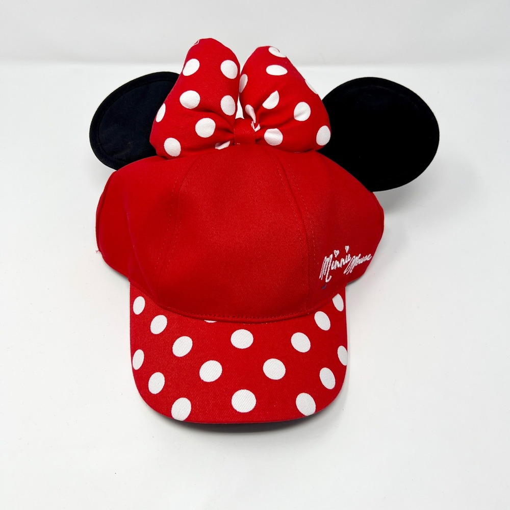 Disney Parks Minnie Mouse Red Polka Dot Bow Ears Cap Youth Snapback Hat